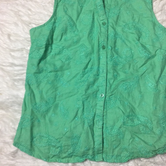 Peter Martin 100% Linen Tank Top Sleeveless Paisley Print Green Size Large - Picture 3 of 12